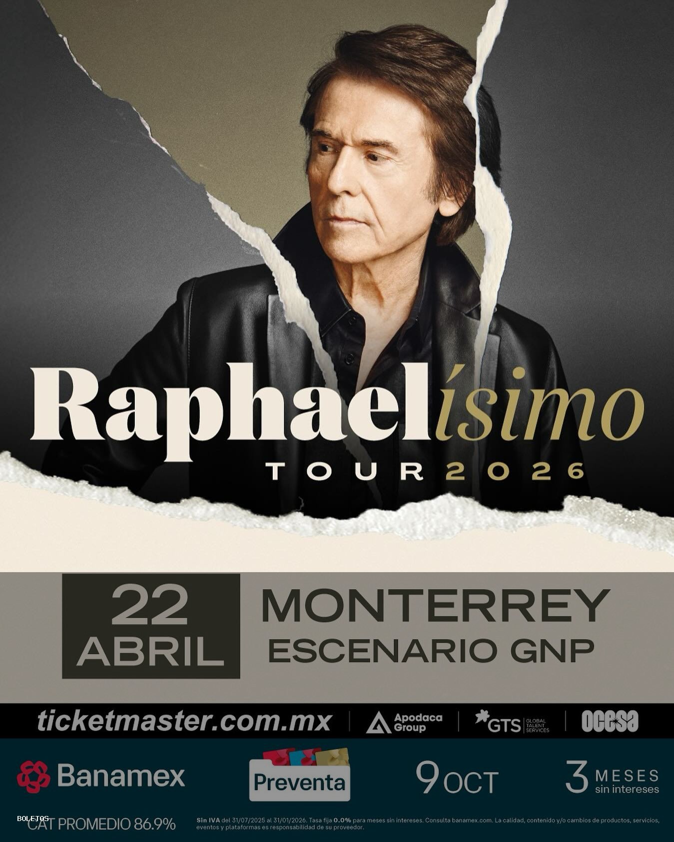 Concierto Raphael promete una velada mágica que trascenderá generaciones en Escenario GNP Seguros en Monterrey
